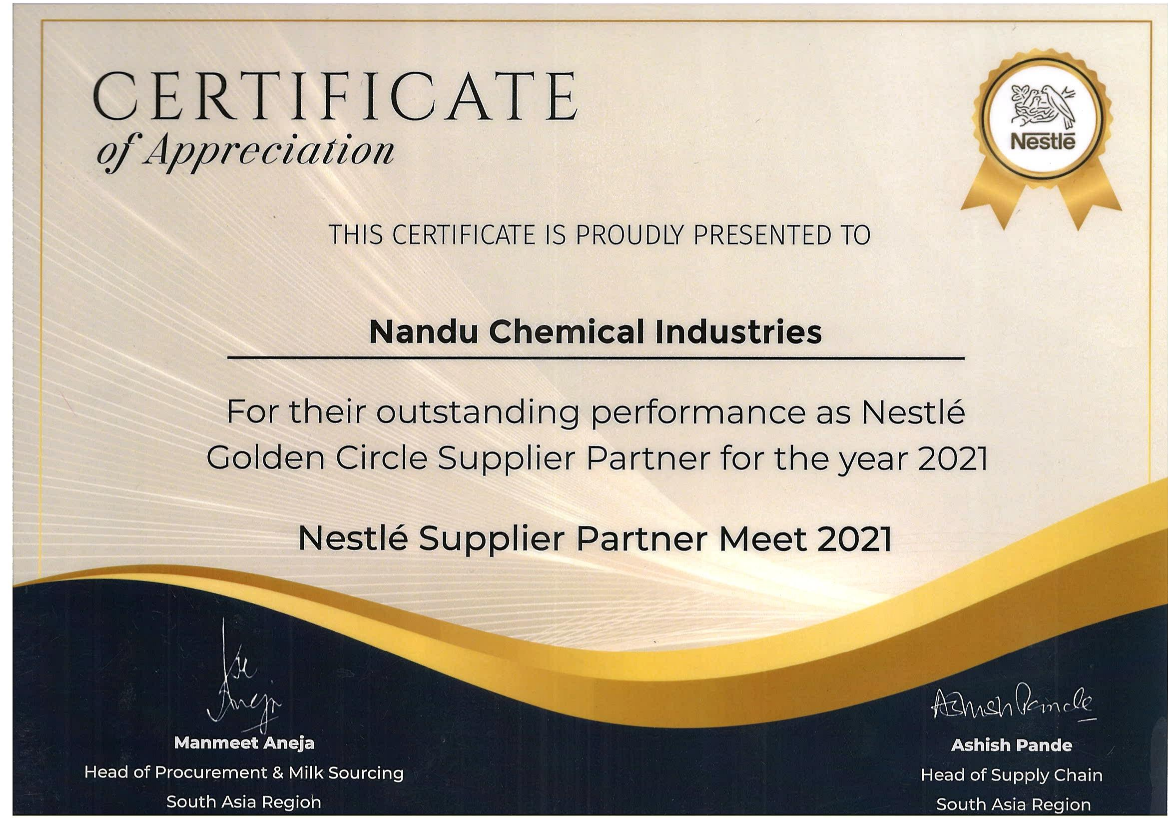 Certificate from Nestle